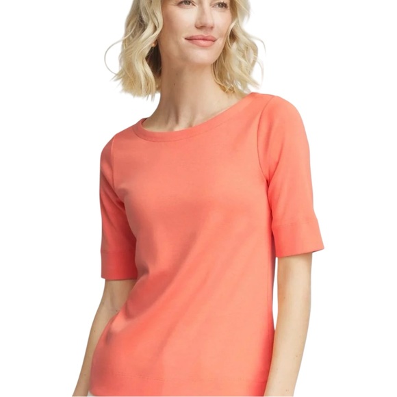 Chico's Pima Cotton Bateau Neck Tee Shirt Sunset Peach Women’s Size 2 LARGE NWT - Picture 4 of 15